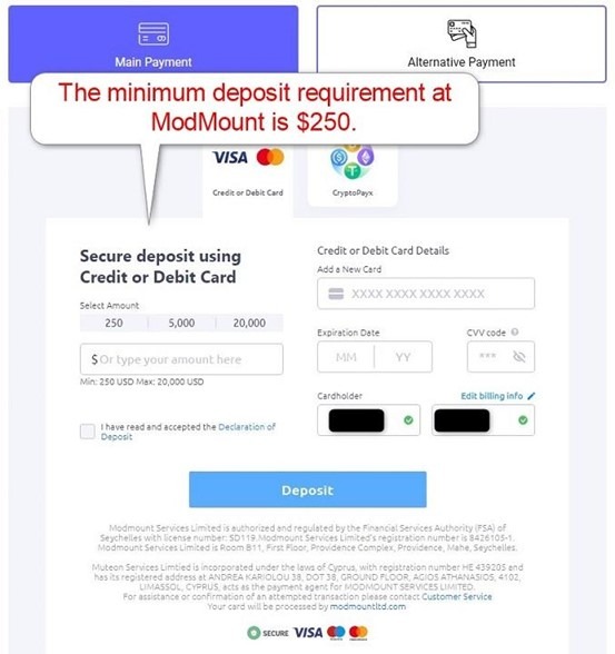 modmout minimum deposit
